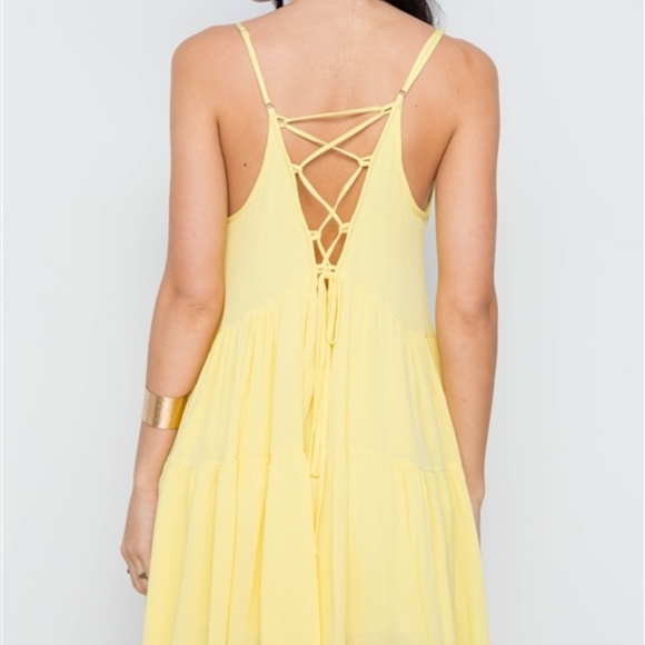XS, S & M YELLOW CAMI LACE UP SWING MINI DRESS - Picture 5 of 9